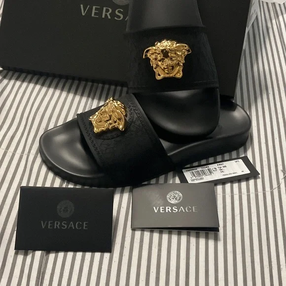 Versace Black Slides with Gold Medusa - Picture 4 of 5